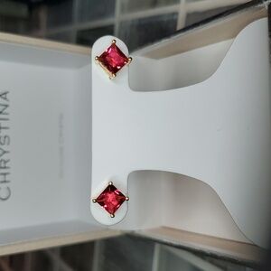Elegant Gold and Red Crystal Stud Earrings